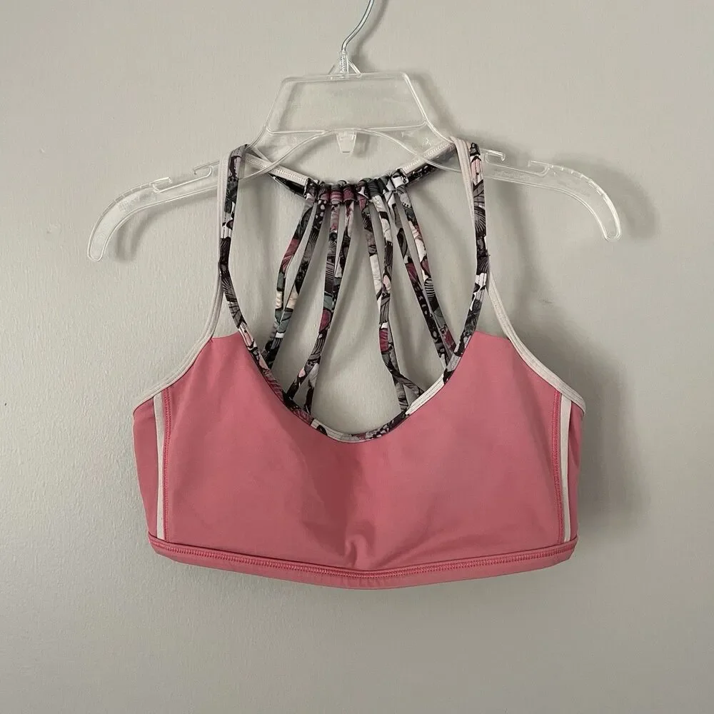 Lululemon Size 8 Pink Strappy Back Workout Sports Bra Athletic
